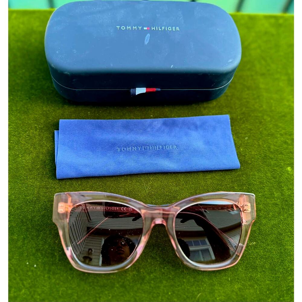 Tommy Hilfiger Pink Transparent Frame Sunglasses with Black Lenses